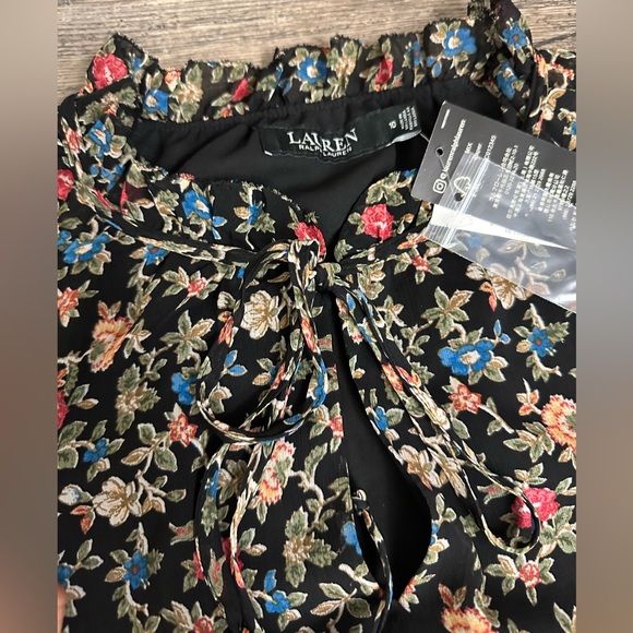 NWT Lauren Ralph Lauren Women’s Long Sleeve Black Floral Midi Dress Size 10 - Picture 2 of 6